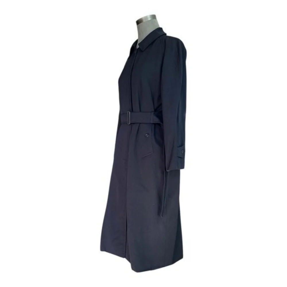 Authentic Burberry 100% Wool Navy Blue Midi Trench Coat Women's 10 Waterproof - Picture 5 of 13